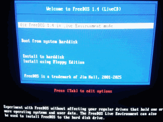 FreeDOS CD boot menu